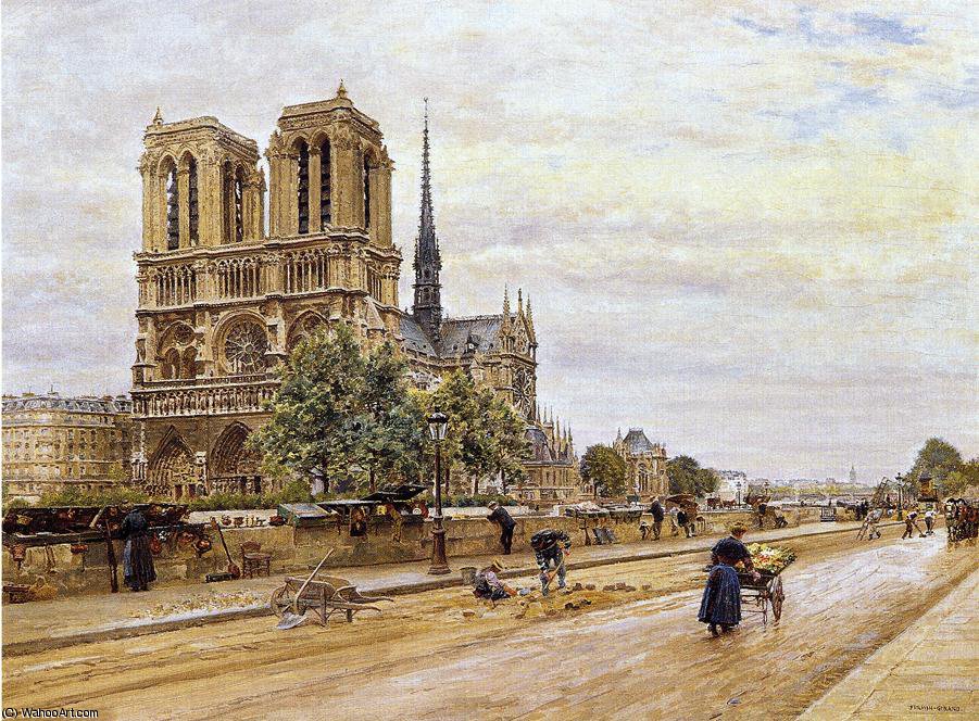 Wikioo.org - The Encyclopedia of Fine Arts - Painting, Artwork by Marie Francois Firmin-Girard - Notre dame de Paris and the Flower Market