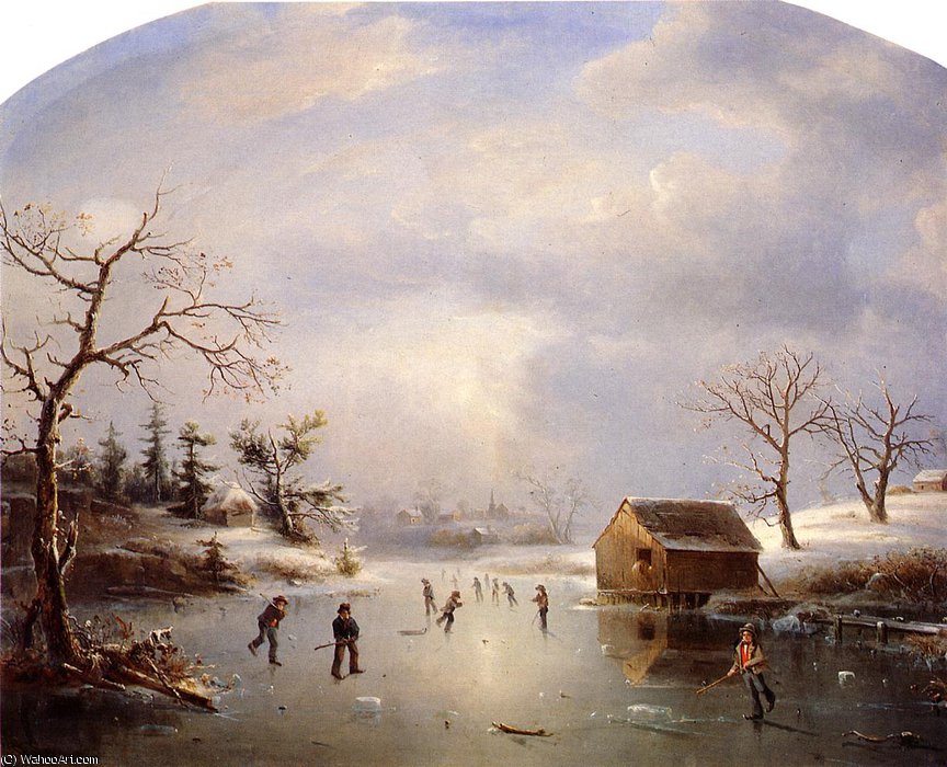 WikiOO.org - Εγκυκλοπαίδεια Καλών Τεχνών - Ζωγραφική, έργα τέχνης Régis François Gignoux - Skating Pond at Morristown - New Jersey