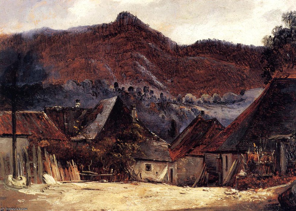 WikiOO.org - אנציקלופדיה לאמנויות יפות - ציור, יצירות אמנות Théodore Rousseau (Pierre Etienne Théodore Rousseau) - Cottages in the Jura