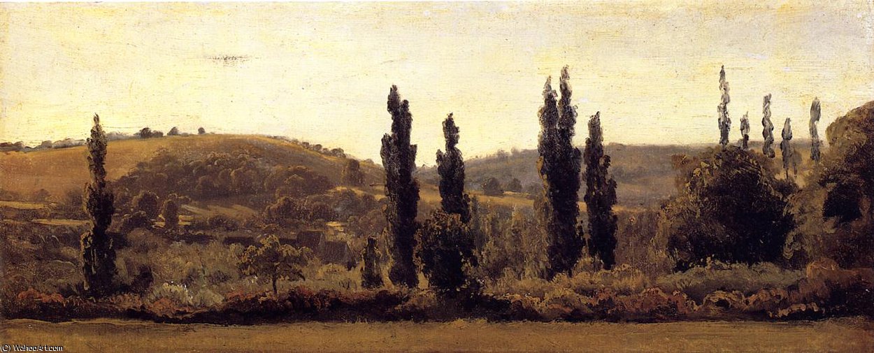 Wikioo.org – L'Enciclopedia delle Belle Arti - Pittura, Opere di Théodore Rousseau (Pierre Etienne Théodore Rousseau) - paesaggio con pioppi