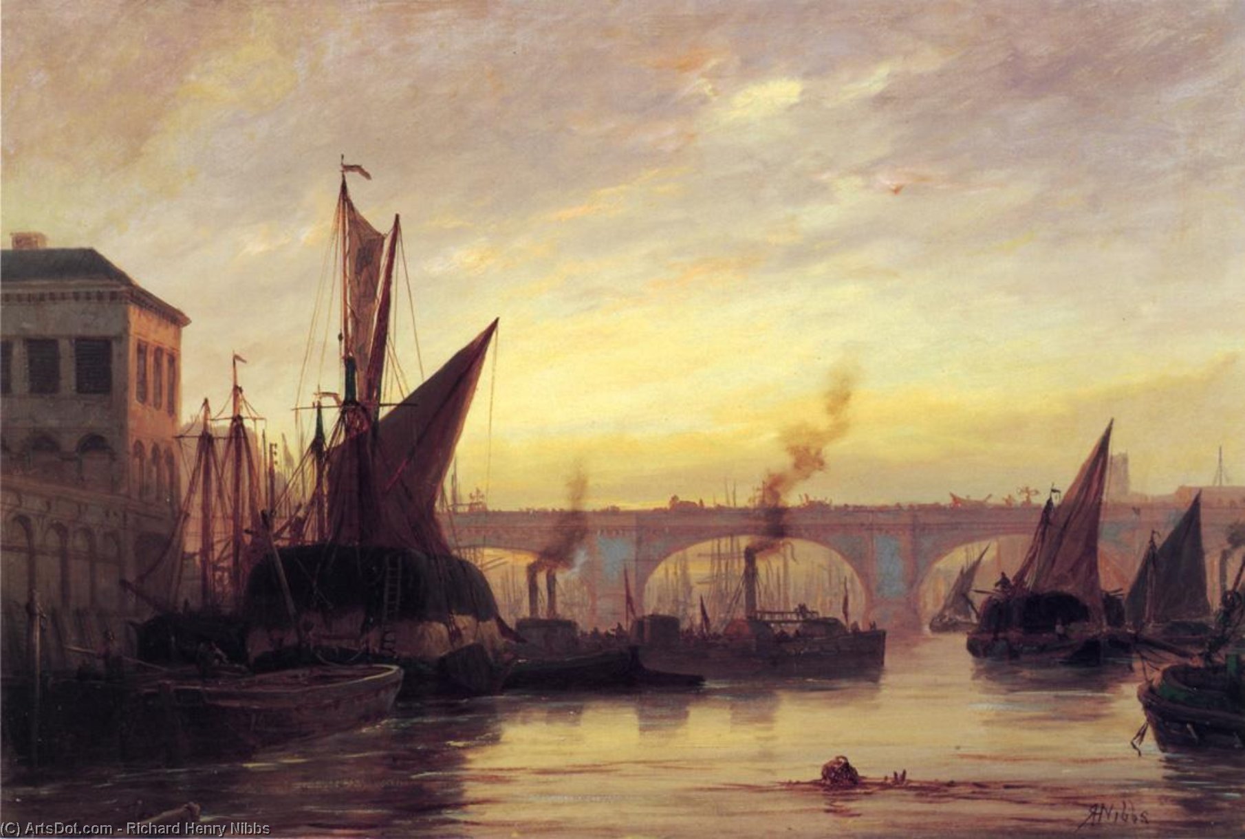 Wikioo.org - สารานุกรมวิจิตรศิลป์ - จิตรกรรม Richard Henry Nibbs - Shipping on the Thames