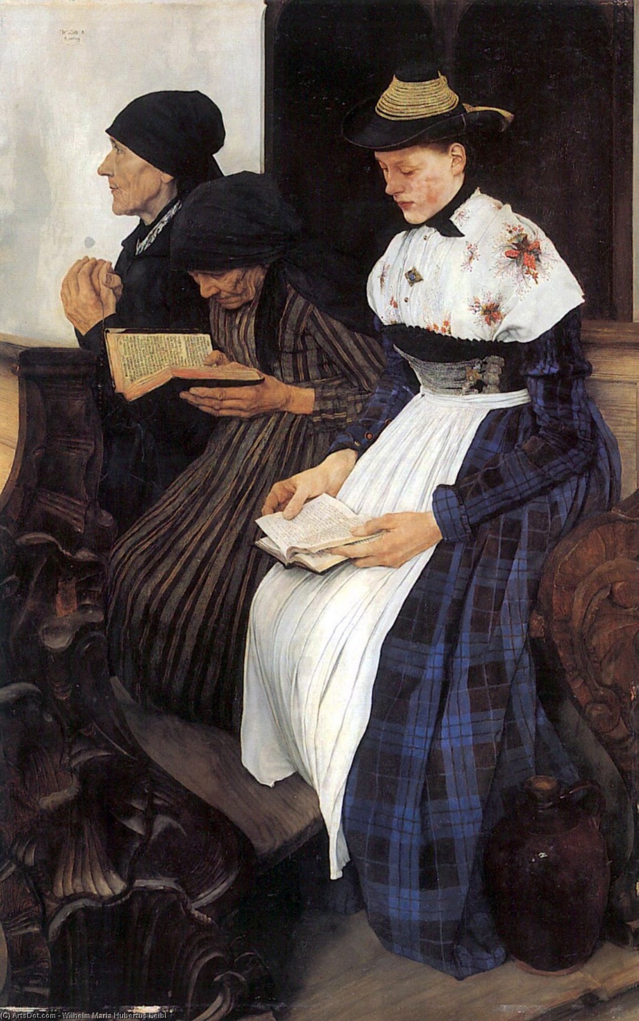 Wikoo.org - موسوعة الفنون الجميلة - اللوحة، العمل الفني Wilhelm Maria Hubertus Leibl - Three Women in Church