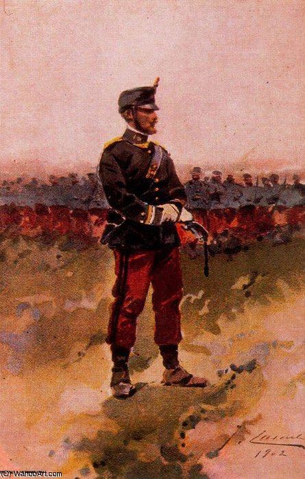 WikiOO.org - Encyclopedia of Fine Arts - Maleri, Artwork Josep Cusachs I - Captain in battle uniform
