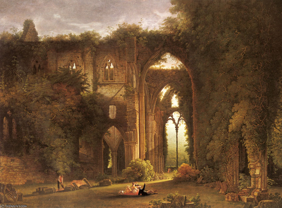 Wikioo.org - The Encyclopedia of Fine Arts - Painting, Artwork by Samuel Coleman Junior - Tintern abbey with elegant figures