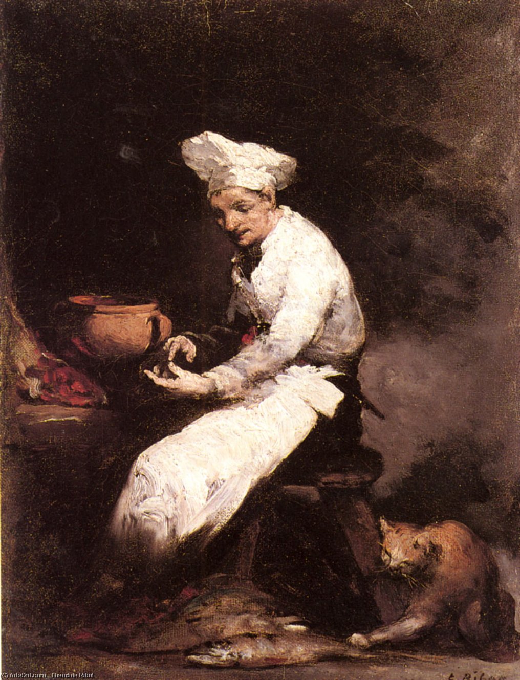 WikiOO.org - אנציקלופדיה לאמנויות יפות - ציור, יצירות אמנות Théodule Augustin Ribot - The Cook and the Cat