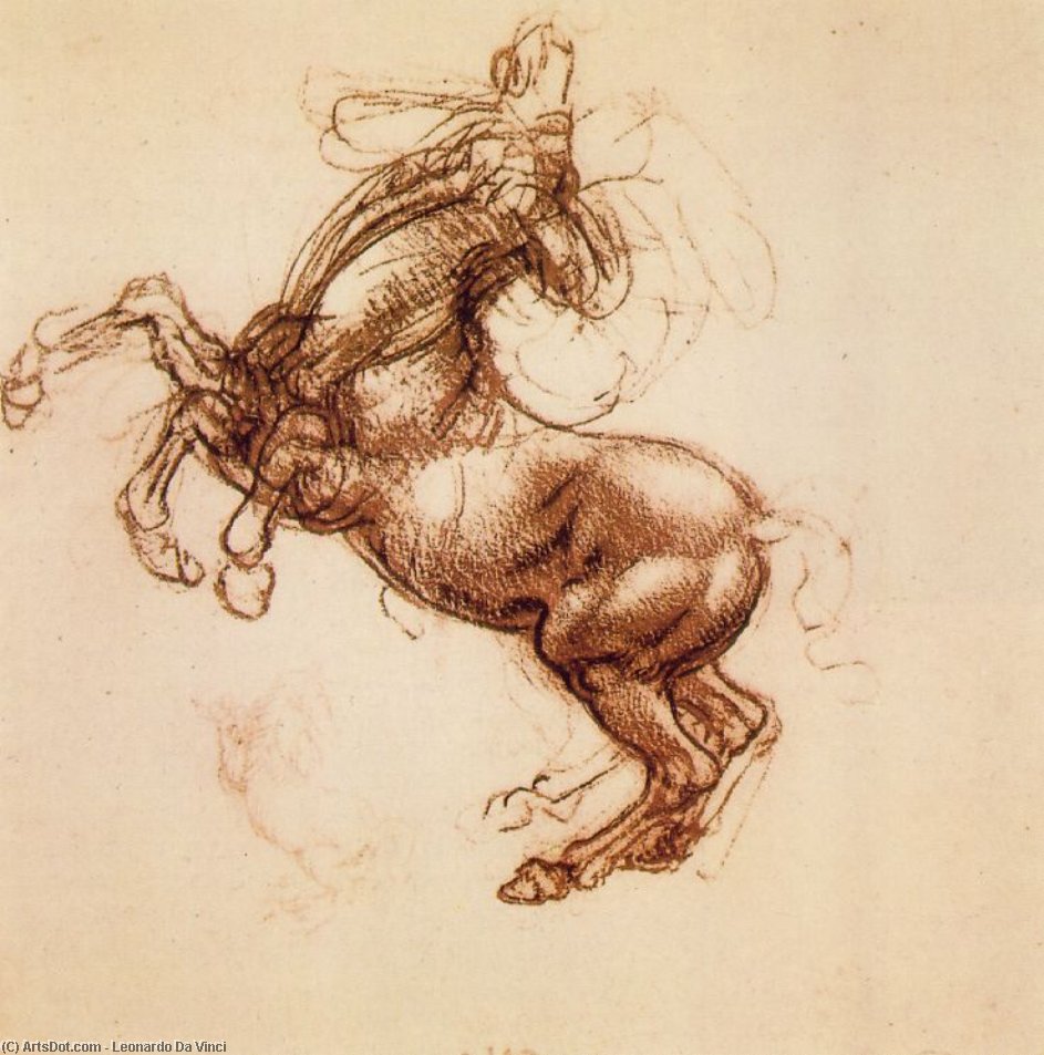 WikiOO.org - Güzel Sanatlar Ansiklopedisi - Resim, Resimler Leonardo Da Vinci - Rearing horse, ca Red chalk,