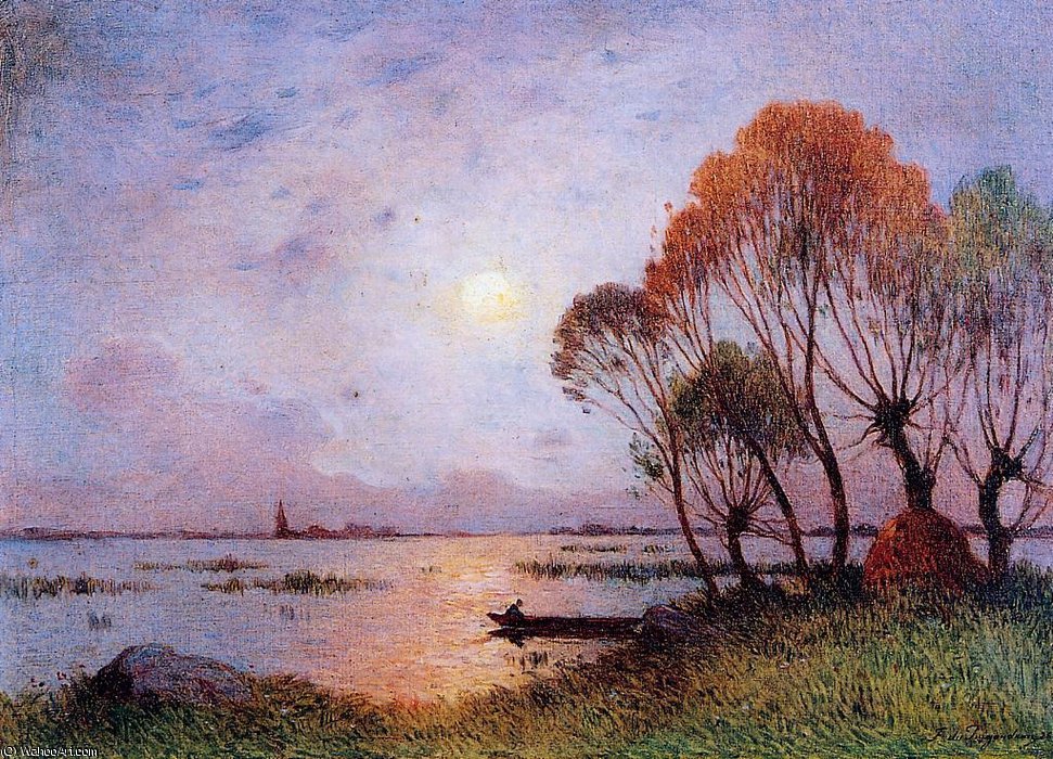 WikiOO.org - Encyclopedia of Fine Arts - Lukisan, Artwork Ferdinand Du Puigaudeau - Sunset on the Grande Briere