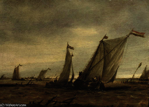 Wikioo.org - The Encyclopedia of Fine Arts - Painting, Artwork by Abraham Hendriksz Van Beijeren - Fishing boats in choppy waters