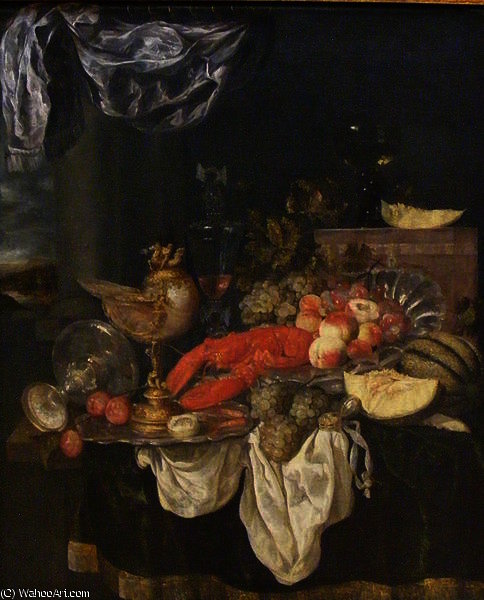 Wikioo.org - The Encyclopedia of Fine Arts - Painting, Artwork by Abraham Hendriksz Van Beijeren - Grosses Stilleben mit Hummer