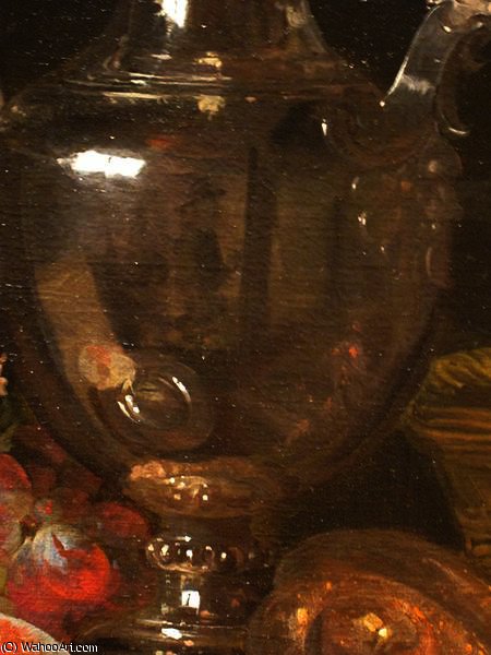 WikiOO.org - Encyclopedia of Fine Arts - Maleri, Artwork Abraham Hendriksz Van Beijeren - ilver Wine Jug, Ham, and Fruit