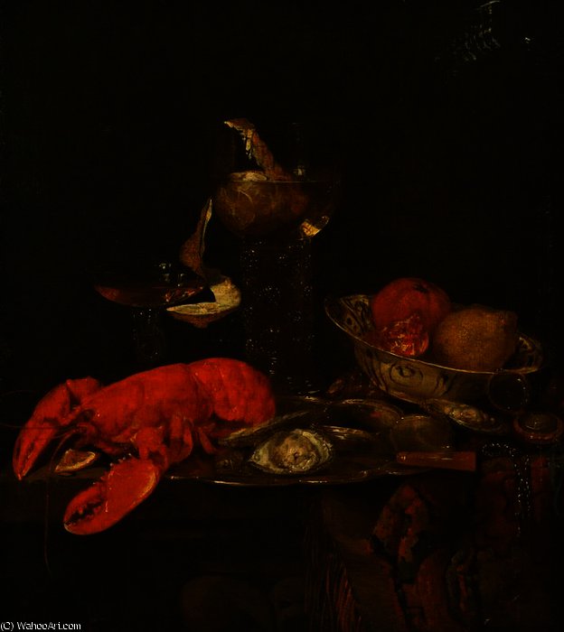 Wikioo.org – L'Enciclopedia delle Belle Arti - Pittura, Opere di Abraham Hendriksz Van Beijeren - ancora la vita con Un  aragosta