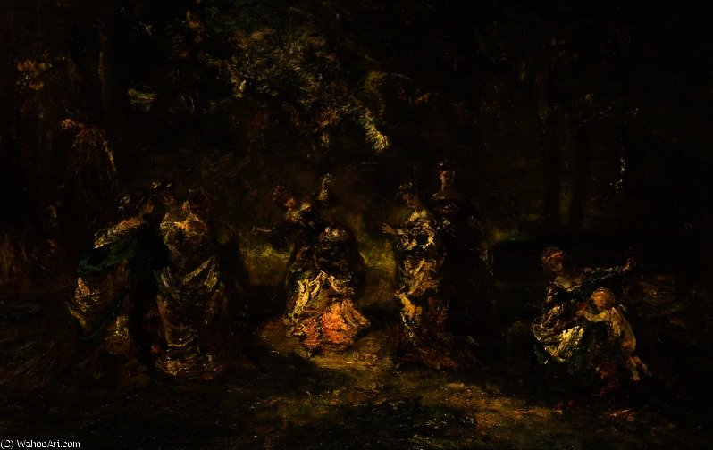 Wikoo.org - موسوعة الفنون الجميلة - اللوحة، العمل الفني Adolphe Joseph Thomas Monticelli - A woodland dance