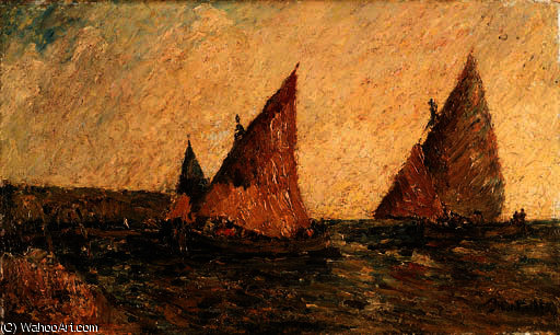Wikioo.org - The Encyclopedia of Fine Arts - Painting, Artwork by Adolphe Joseph Thomas Monticelli - Boats at sea