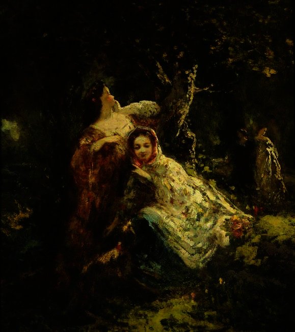 Wikioo.org - The Encyclopedia of Fine Arts - Painting, Artwork by Adolphe Joseph Thomas Monticelli - Echo in the Wood