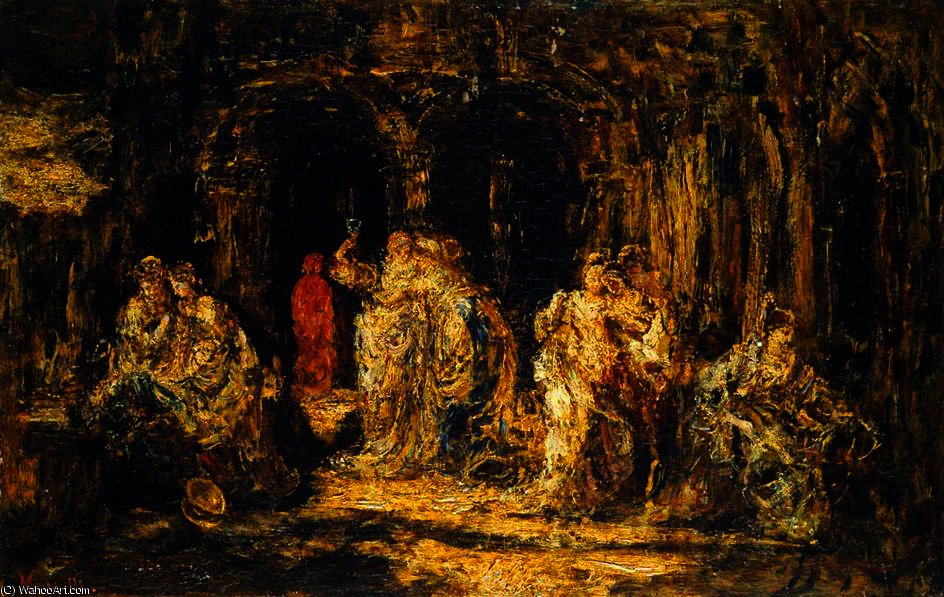 Wikioo.org - The Encyclopedia of Fine Arts - Painting, Artwork by Adolphe Joseph Thomas Monticelli - In the Grotto
