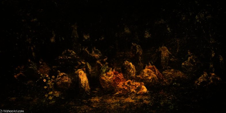 Wikioo.org – L'Enciclopedia delle Belle Arti - Pittura, Opere di Adolphe Joseph Thomas Monticelli - Signore in un Radura vicino un Statua della Venere