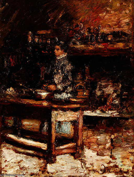 WikiOO.org - Encyclopedia of Fine Arts - Malba, Artwork Adolphe Joseph Thomas Monticelli - Madame dufour in her kitchen