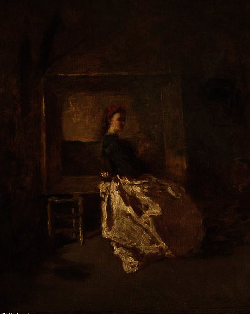 Wikioo.org - The Encyclopedia of Fine Arts - Painting, Artwork by Adolphe Joseph Thomas Monticelli - Portrait of a young woman, full length, sitting in a studio