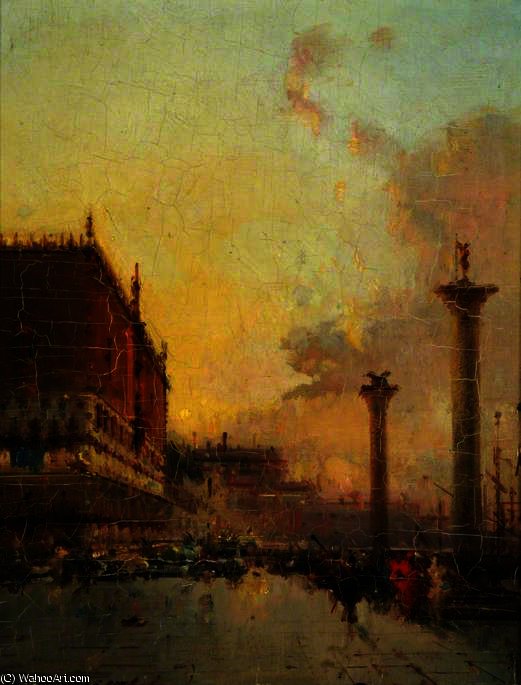 Wikioo.org - The Encyclopedia of Fine Arts - Painting, Artwork by Adolphe Joseph Thomas Monticelli - The piazzetta, venice