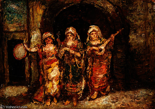 Wikioo.org - The Encyclopedia of Fine Arts - Painting, Artwork by Adolphe Joseph Thomas Monticelli - The three musicians