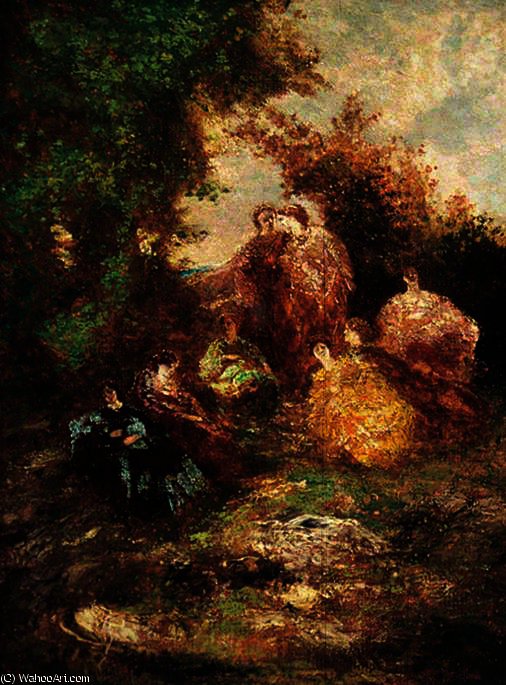 Wikoo.org - موسوعة الفنون الجميلة - اللوحة، العمل الفني Adolphe Joseph Thomas Monticelli - Woodland Scene with Figures