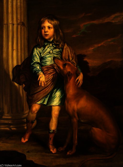 Wikioo.org – L'Encyclopédie des Beaux Arts - Peinture, Oeuvre de Anthony Van Dyck - une nobles  enfant  avec  une  Lévrier