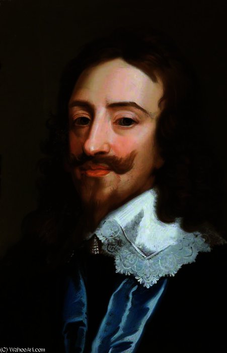 Wikioo.org - The Encyclopedia of Fine Arts - Painting, Artwork by Anthony Van Dyck - Charles I in a White Lace Collar and a Blue Sash