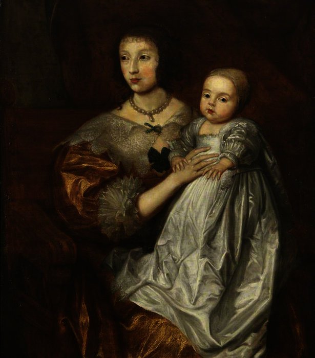 Wikioo.org – La Enciclopedia de las Bellas Artes - Pintura, Obras de arte de Anthony Van Dyck - la reina enriqueta maría , y su hijo Charles , Príncipe de gales , más tarde charles II LA