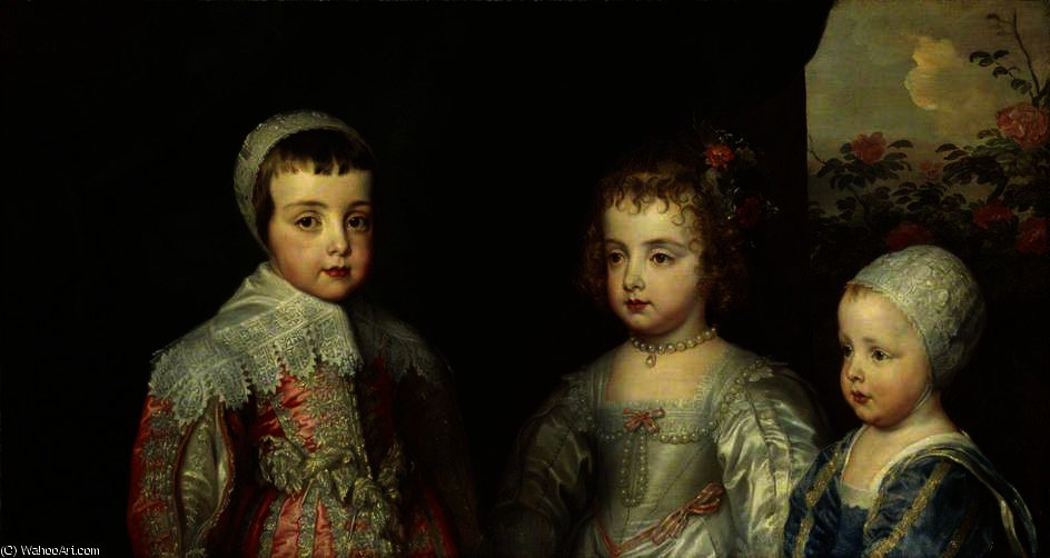 Wikoo.org - موسوعة الفنون الجميلة - اللوحة، العمل الفني Anthony Van Dyck - The Three Eldest Children of Charles I -