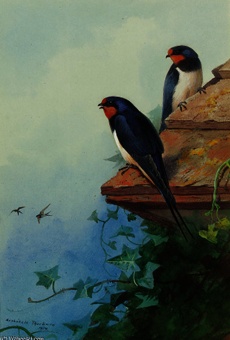 WikiOO.org - Енциклопедія образотворчого мистецтва - Живопис, Картини
 Archibald Thorburn - Allows on an ivy-covered roof