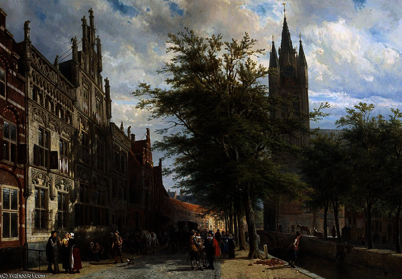 WikiOO.org - Encyclopedia of Fine Arts - Schilderen, Artwork Cornelis Springer - The Gemeenlandshuis and the Old Church