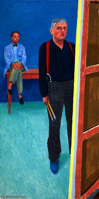 WikiOO.org - Encyclopedia of Fine Arts - Maľba, Artwork David Hockney - Self Portrait with Charlie