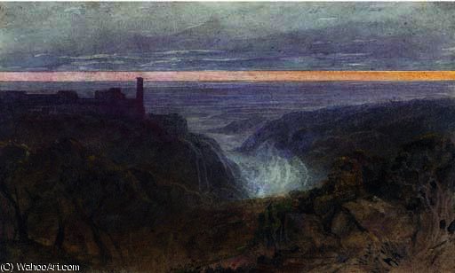Wikioo.org - The Encyclopedia of Fine Arts - Painting, Artwork by Edward Lear - 'a length of bright horizon rimm'd the dark', tivoli, italy