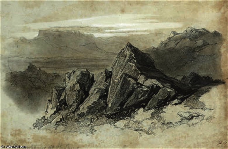 Wikioo.org - The Encyclopedia of Fine Arts - Painting, Artwork by Edward Lear - Mountains at olevano