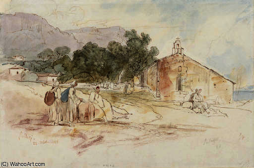 WikiOO.org - Encyclopedia of Fine Arts - Maleri, Artwork Edward Lear - Near scutari, albania, with corfu in the distance