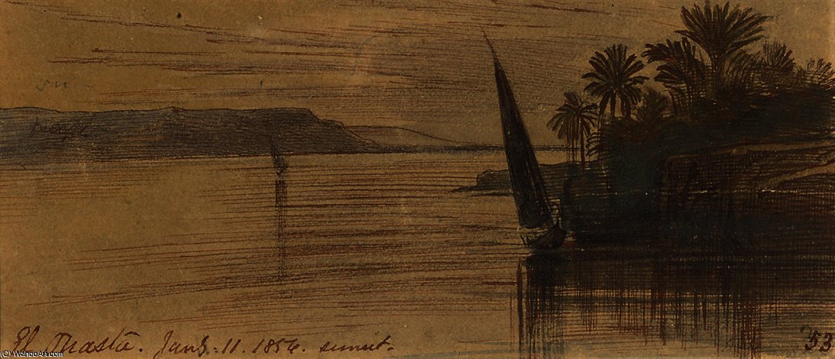 WikiOO.org - Encyclopedia of Fine Arts - Lukisan, Artwork Edward Lear - Sunset on the nile