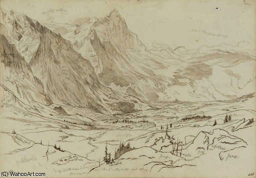 WikiOO.org - Encyclopedia of Fine Arts - Maleri, Artwork Edward Lear - View of gründelwald, switzerland