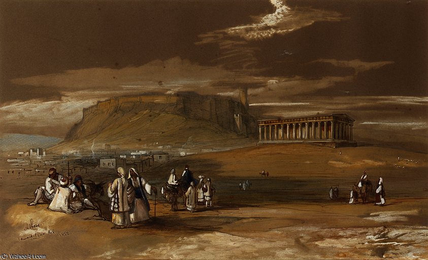 Wikioo.org - The Encyclopedia of Fine Arts - Painting, Artwork by Edward Lear - View of the acropolis and the temple of hephaistos, athens
