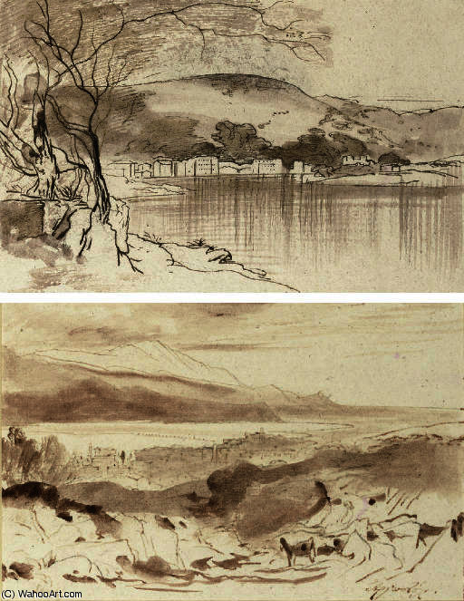 WikiOO.org - 백과 사전 - 회화, 삽화 Edward Lear - View of the town and harbour, gaois, paxos