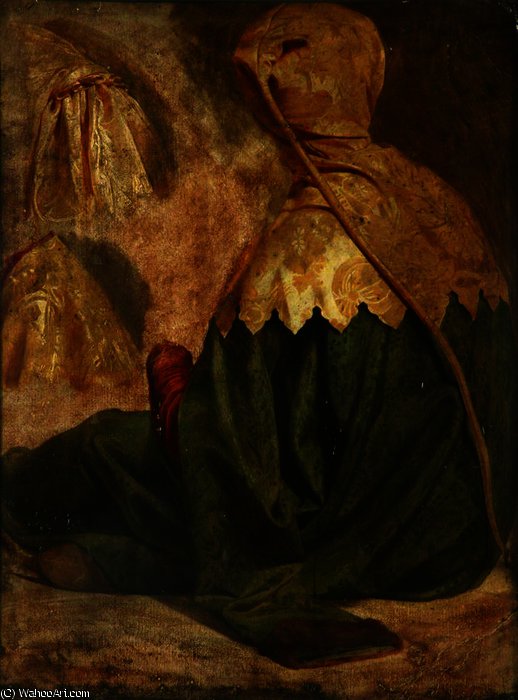 WikiOO.org – 美術百科全書 - 繪畫，作品 Ford Madox Brown - 研究 'Courtier 在 黄色 Hood' ( 先生 约翰froissart )
