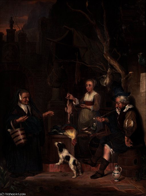 WikiOO.org - Encyclopedia of Fine Arts - Maalaus, taideteos Gabriel Metsu - A game seller in a yard