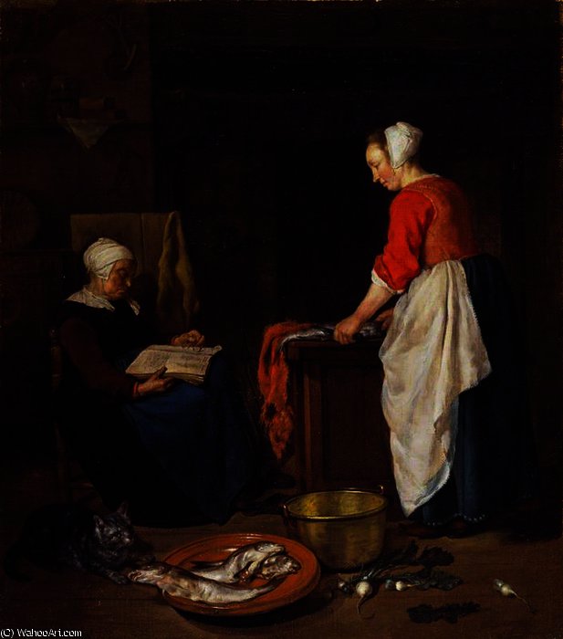 Wikioo.org - The Encyclopedia of Fine Arts - Painting, Artwork by Gabriel Metsu - An old woman asleep
