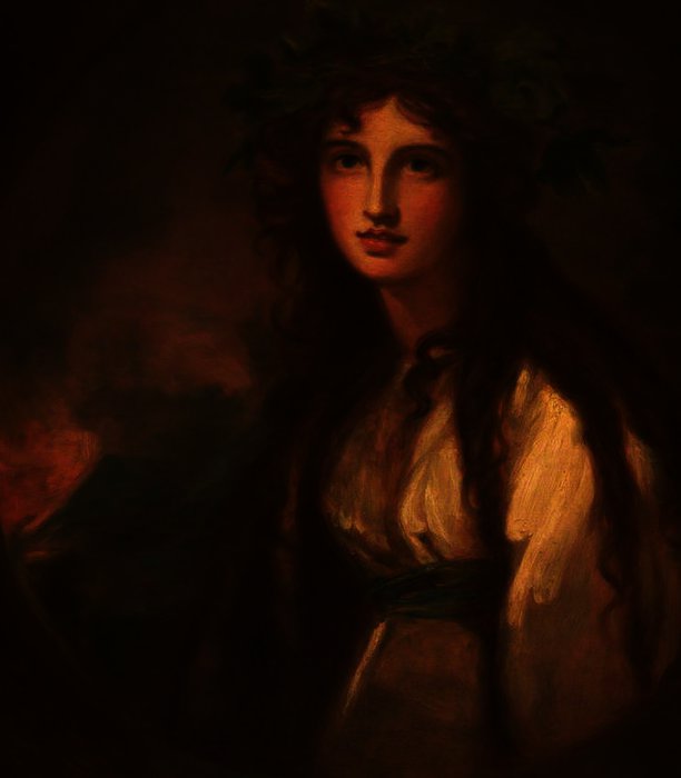 Wikioo.org - The Encyclopedia of Fine Arts - Painting, Artwork by George Romney - Emma Hart, Lady Hamilton as a Bacchante