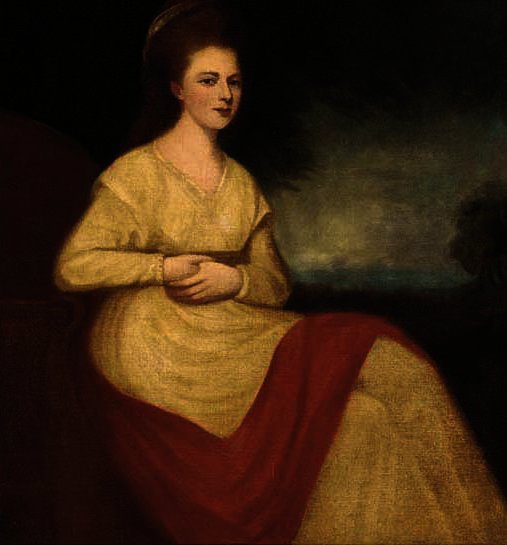 Wikoo.org - موسوعة الفنون الجميلة - اللوحة، العمل الفني George Romney - Portrait of a lady, seated three-quarter-length, in a cream dress and red wrap