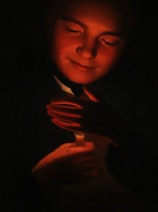 Wikoo.org - موسوعة الفنون الجميلة - اللوحة، العمل الفني George Romney - The Artist's Brother James, Holding a Candle