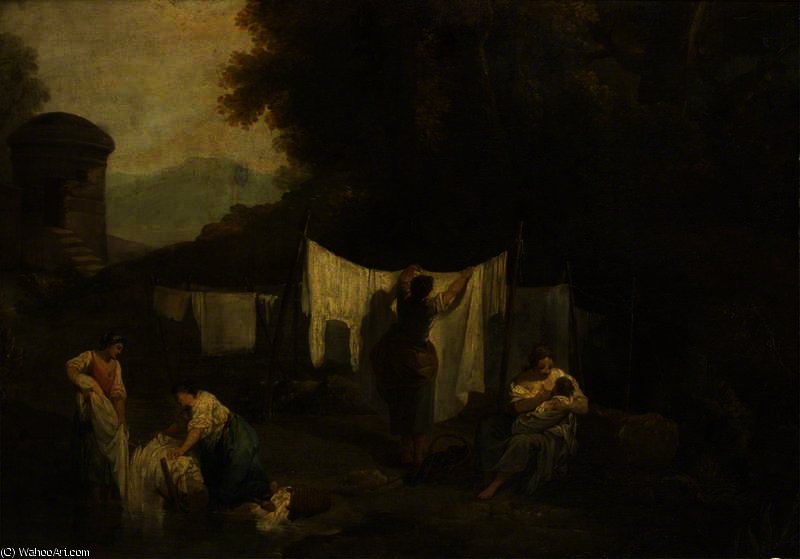 Wikioo.org - The Encyclopedia of Fine Arts - Painting, Artwork by George Romney - The Bleaching Grounds (Peasants Washing Linen)