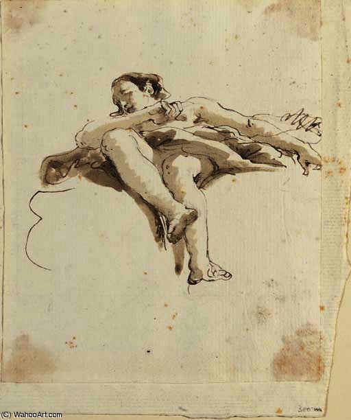 WikiOO.org - 백과 사전 - 회화, 삽화 Giovanni Battista Tiepolo - An angel seated on a cloud seen di sotto in su