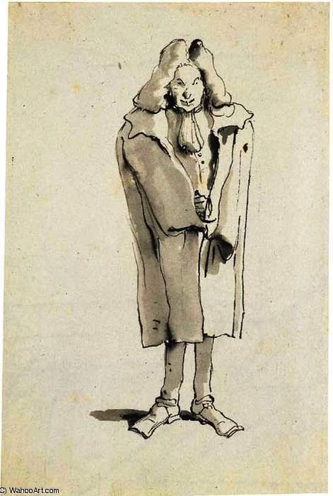 Wikioo.org - Encyklopedia Sztuk Pięknych - Malarstwo, Grafika Giovanni Battista Tiepolo - Caricature of a man wearing an overcoat