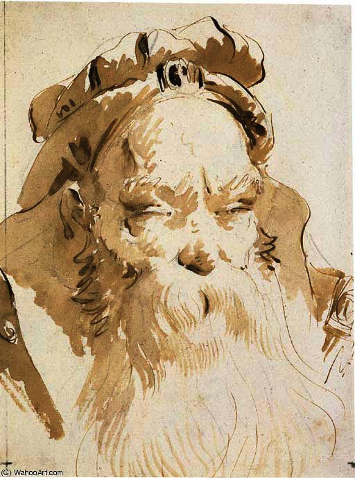 Wikioo.org - The Encyclopedia of Fine Arts - Painting, Artwork by Giovanni Battista Tiepolo - Head of an oriental with a long beard