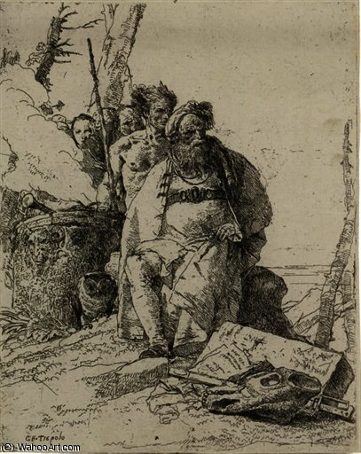 WikiOO.org - 백과 사전 - 회화, 삽화 Giovanni Battista Tiepolo - Magician with four figures near a smoking altar